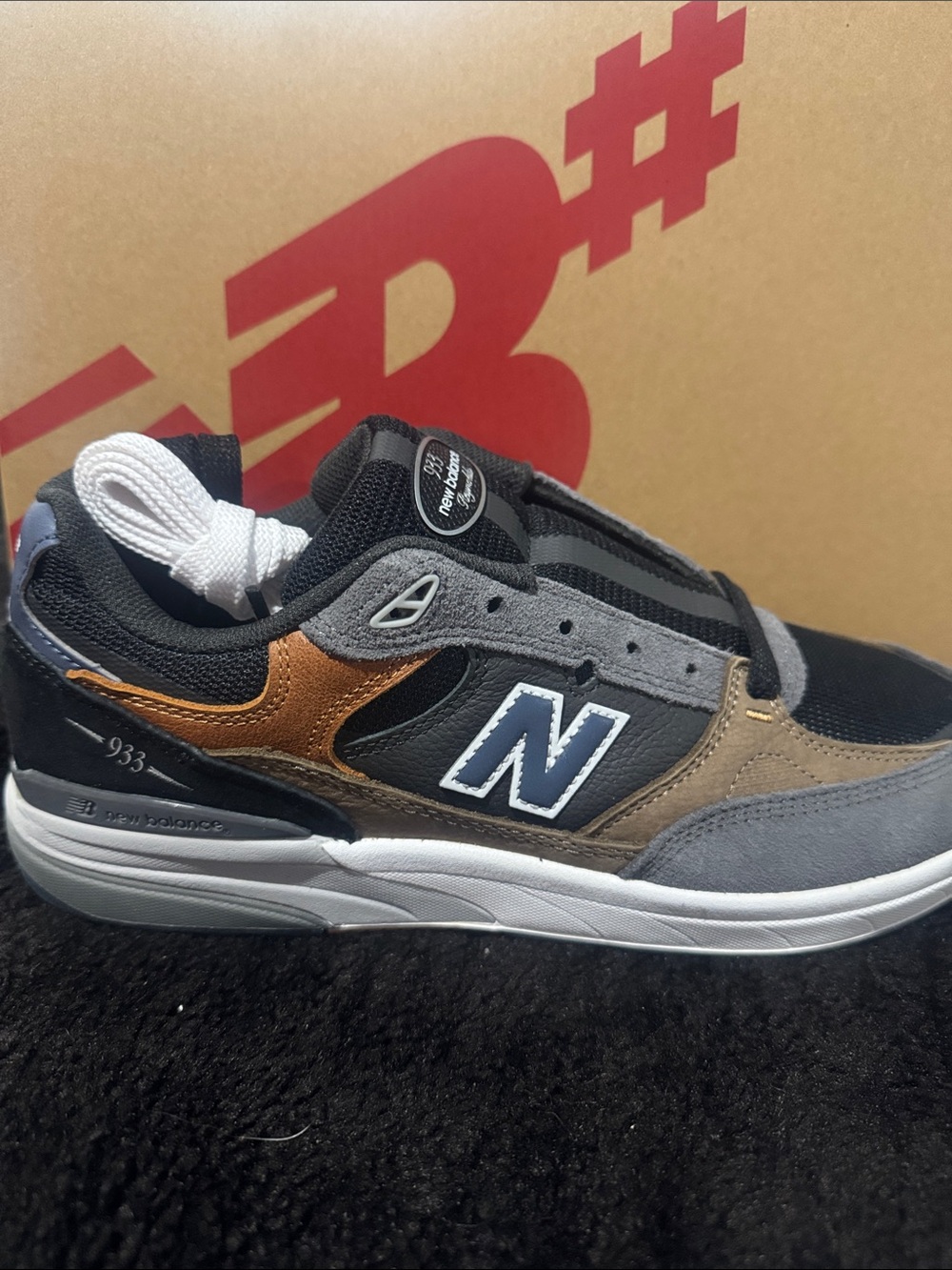 New Balance Men's 993 Black Gray Blue Sneakers with Copper Accent